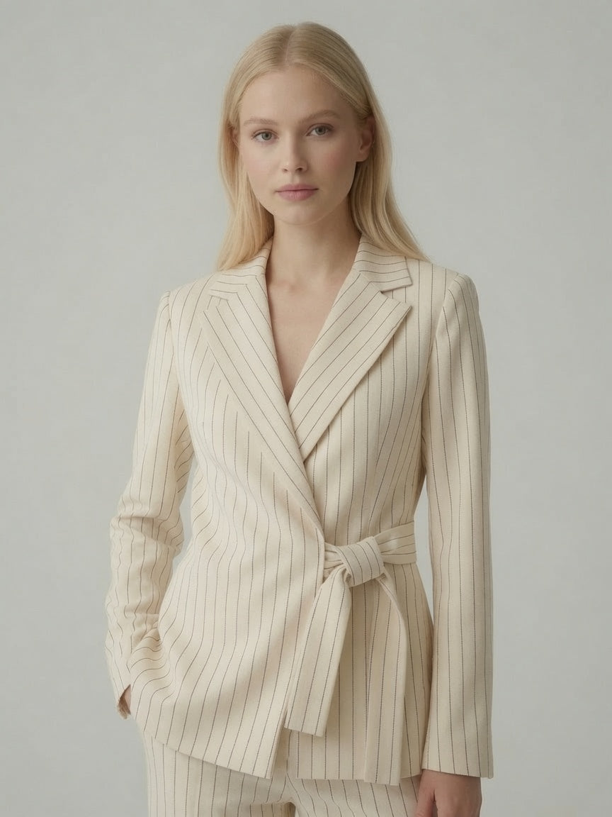 Completo giacca e pantalone gessato Giusy – Panna