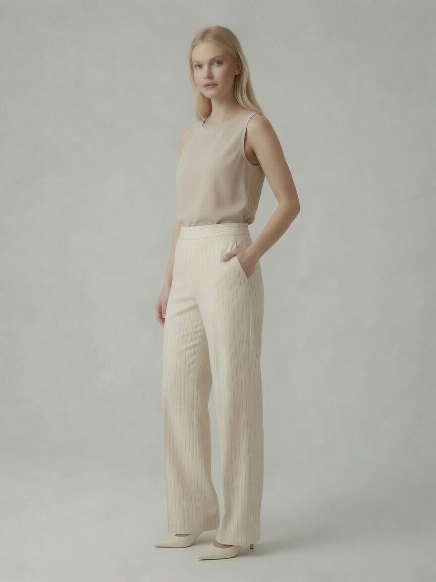 Completo giacca e pantalone gessato Giusy – Panna
