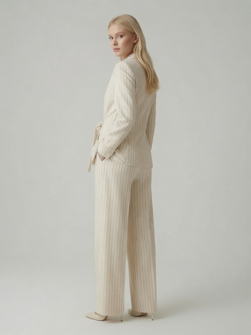 Completo giacca e pantalone gessato Giusy – Panna