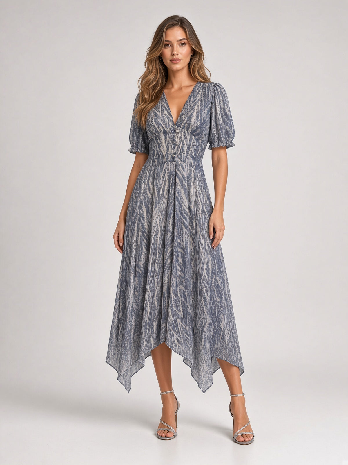 Jayne printed flared midi dress – Blue