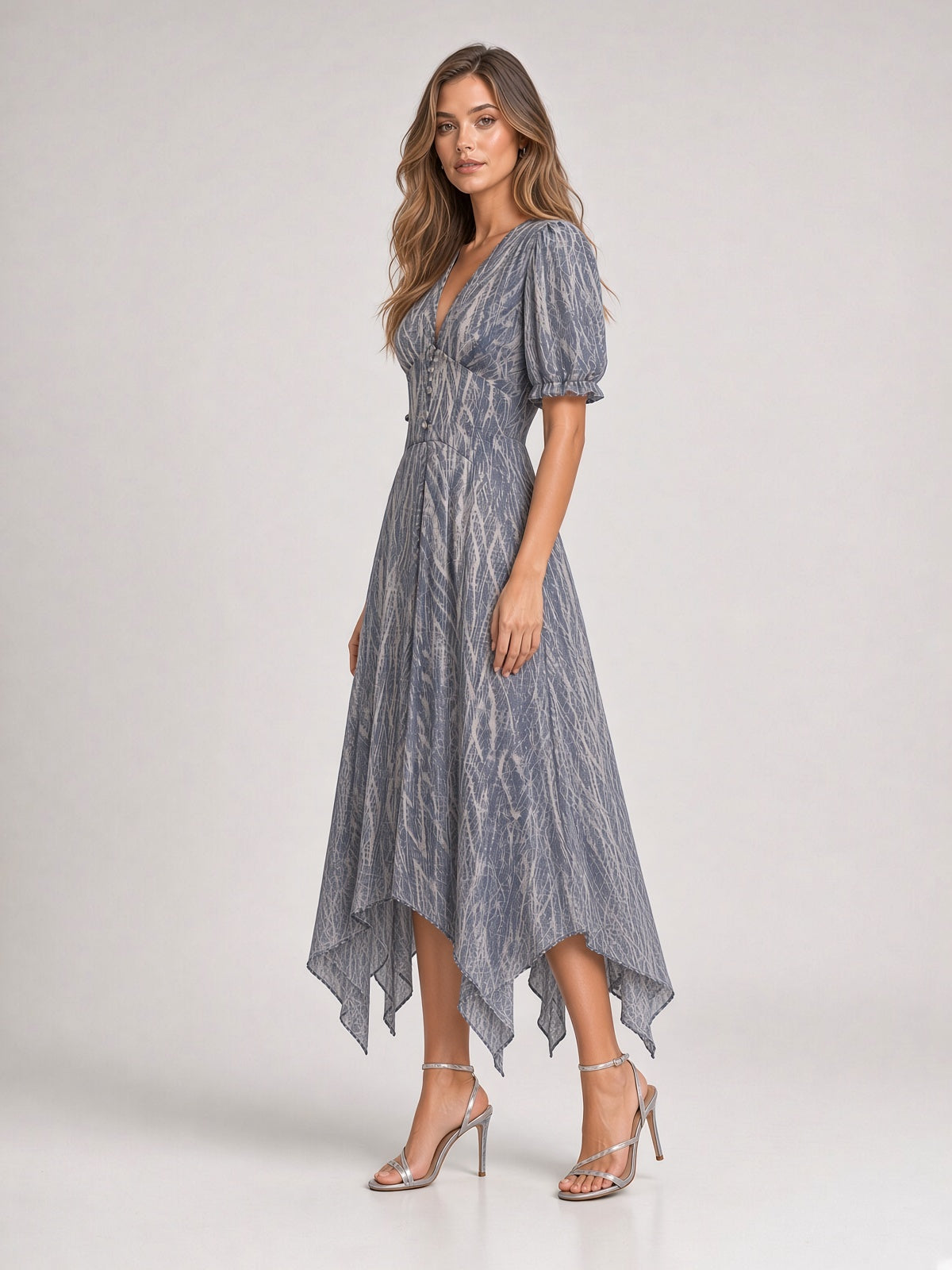 Jayne printed flared midi dress – Blue