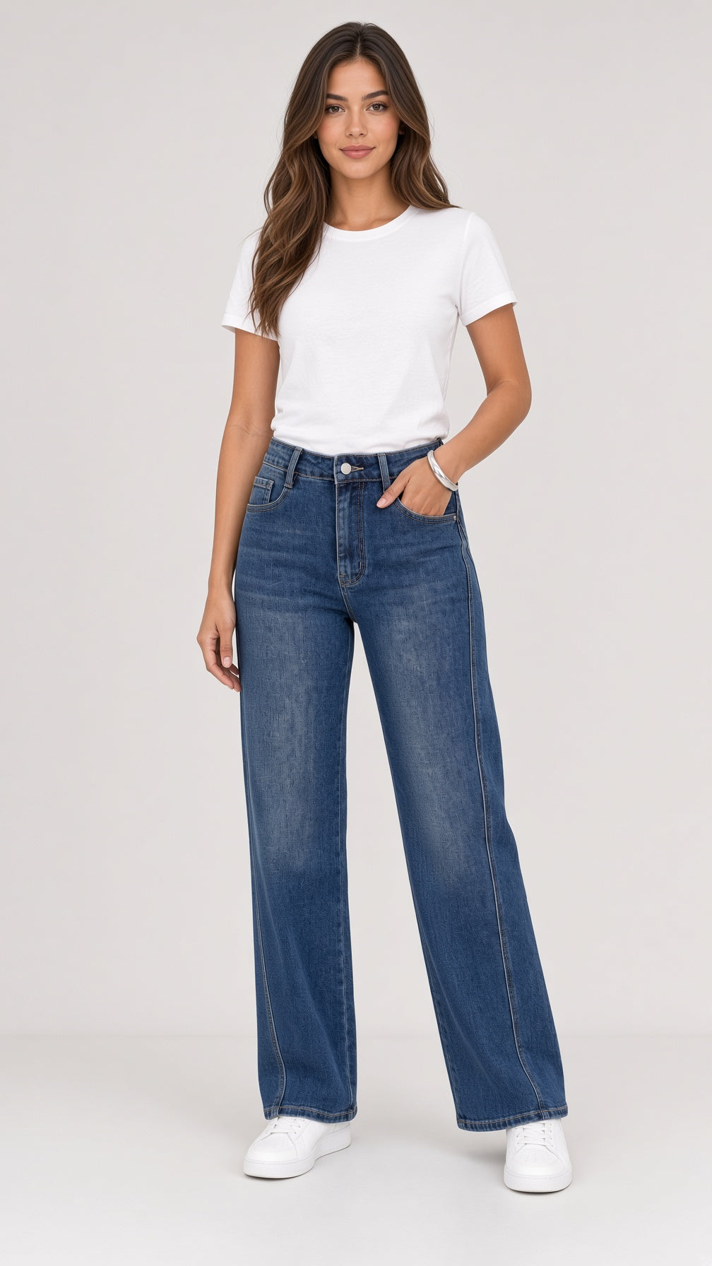 Jina high-waisted wide-leg jeans – Denim blue