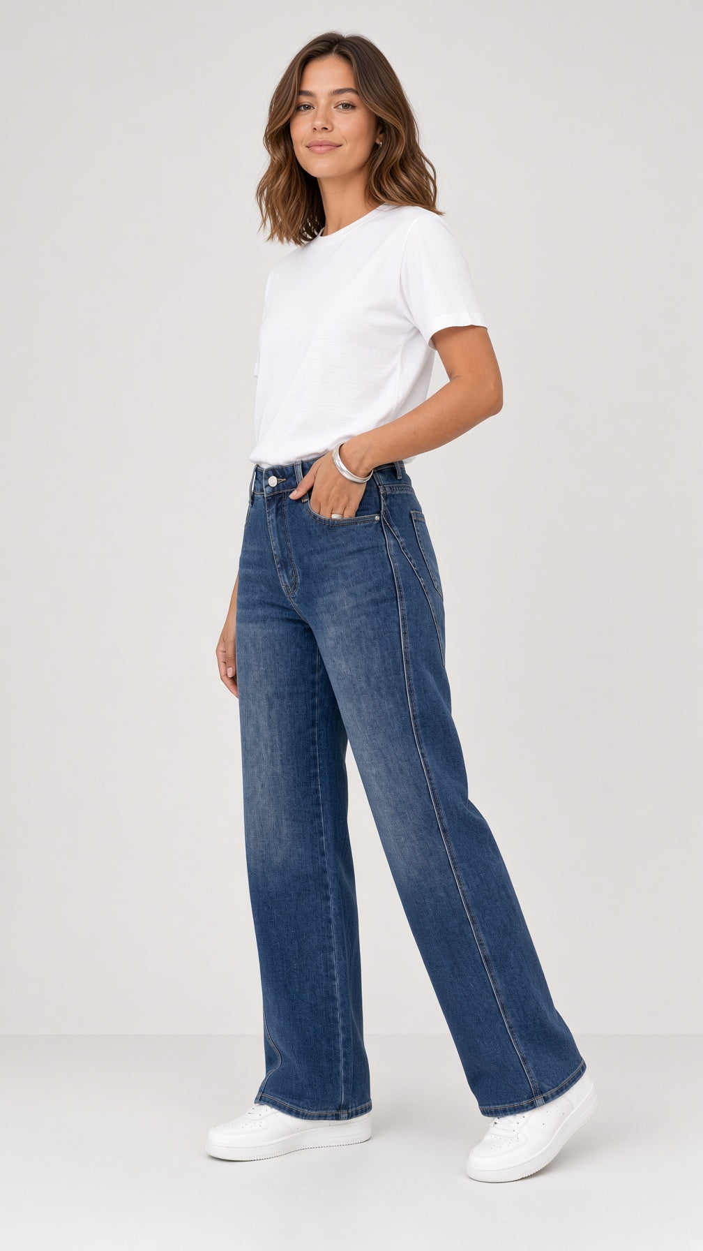 Jina high-waisted wide-leg jeans – Denim blue