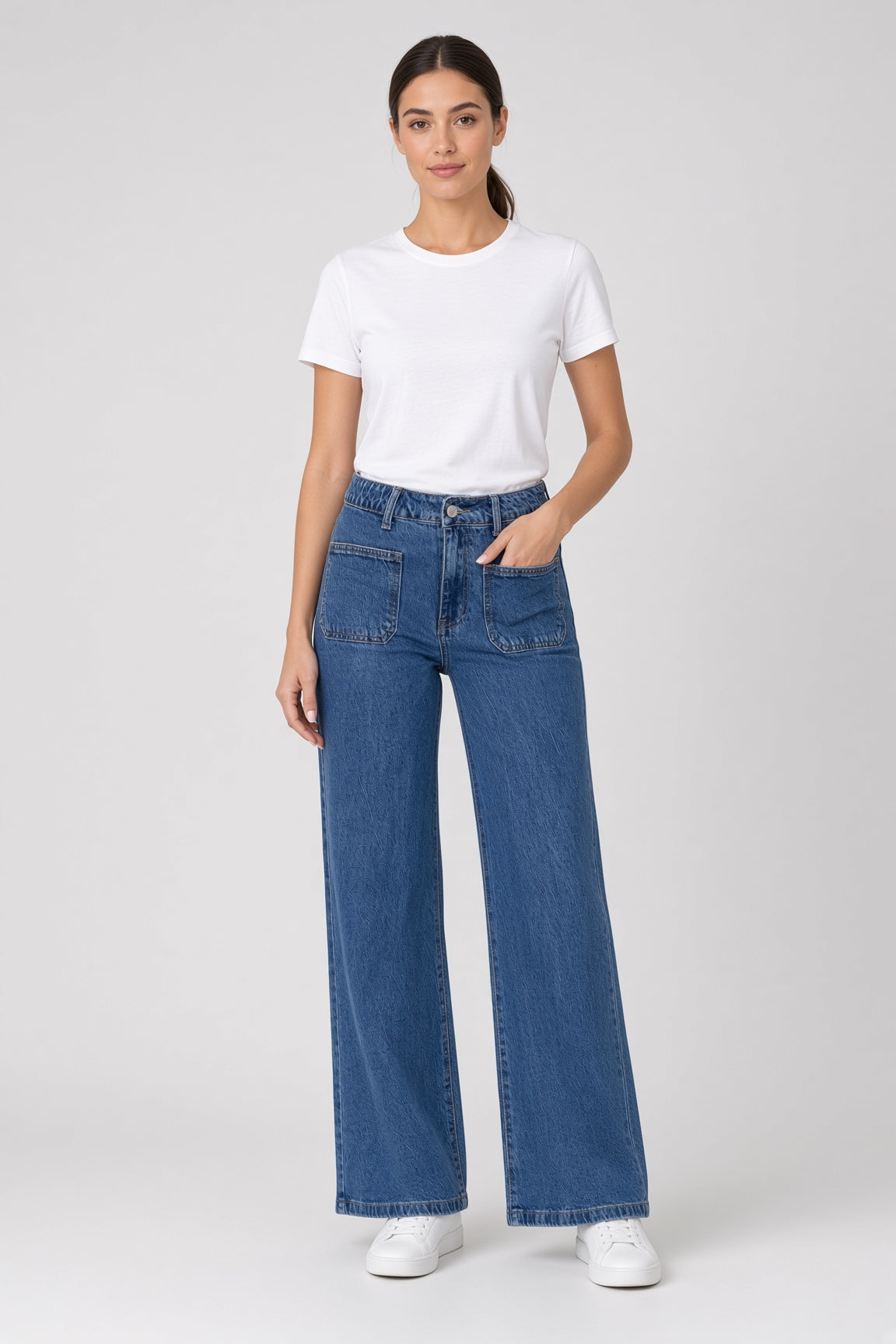 Joana high-waisted jeans with patch pockets – Denim blue