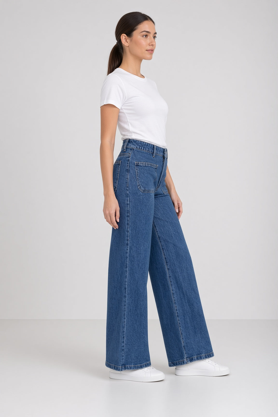 Joana high-waisted jeans with patch pockets – Denim blue