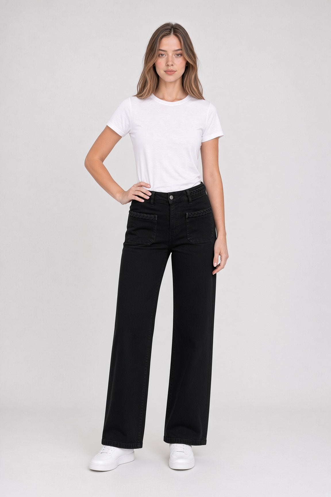Jose wide-leg jeans with patch pockets – Black
