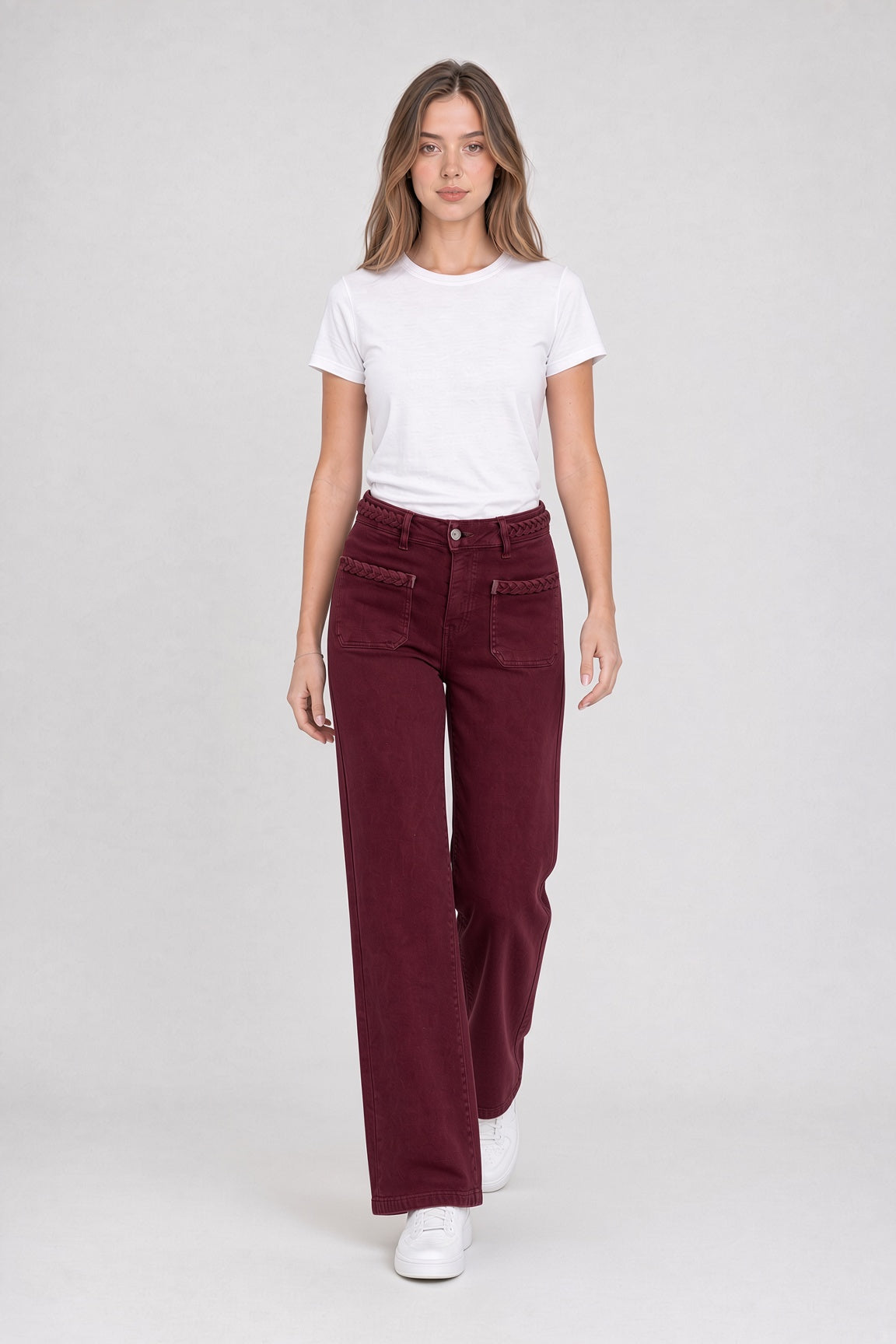 Jose wide-leg jeans with patch pockets – Burgundy
