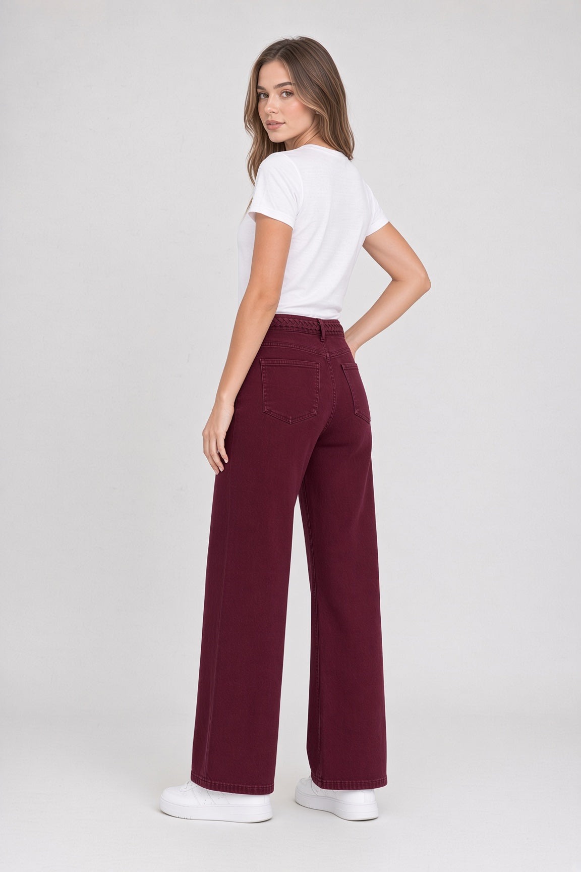 Jose wide-leg jeans with patch pockets – Burgundy