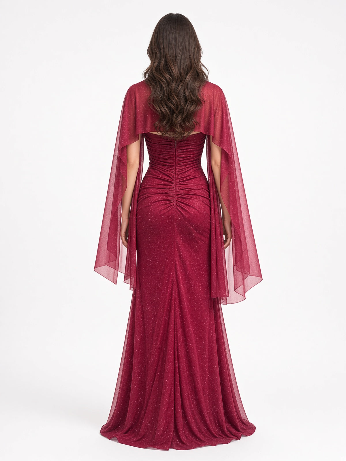 Abito a sirena con glitter e stola Leyla – Bordeaux