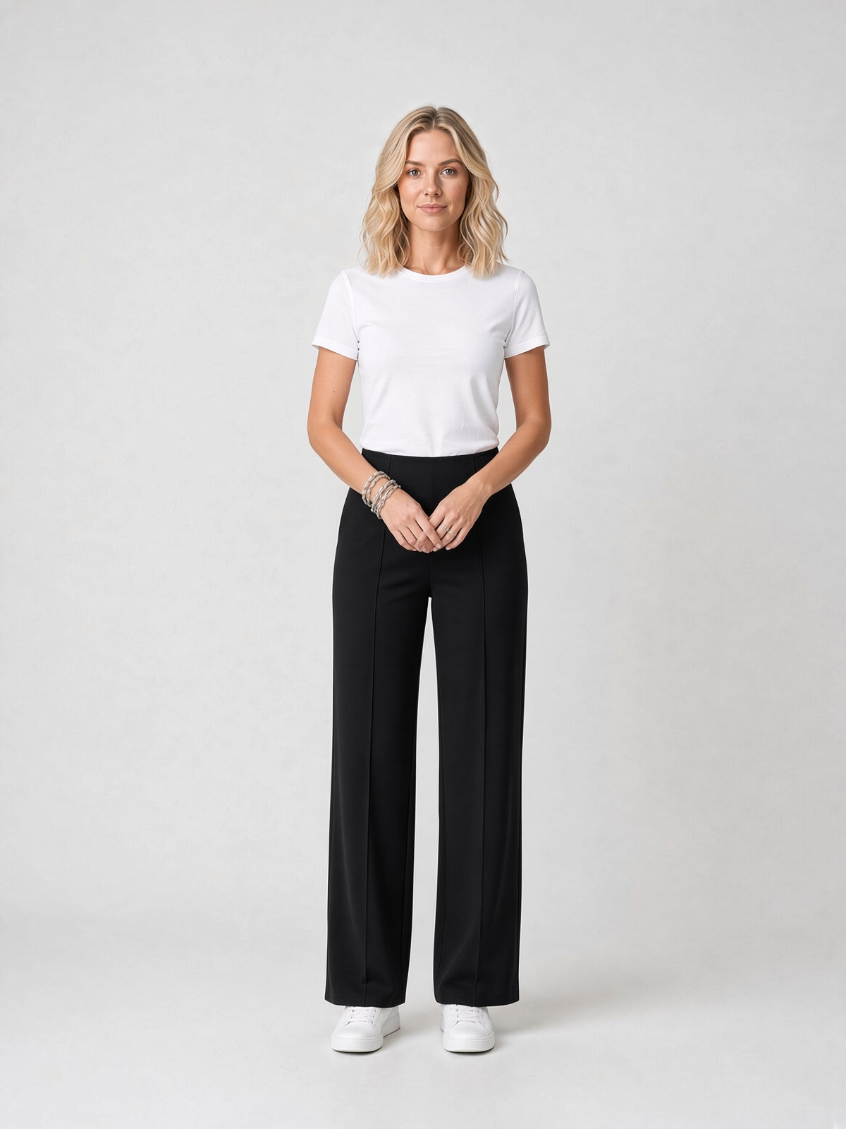 Pantalone a gamba larga in scuba crêpe Pantera – Nero