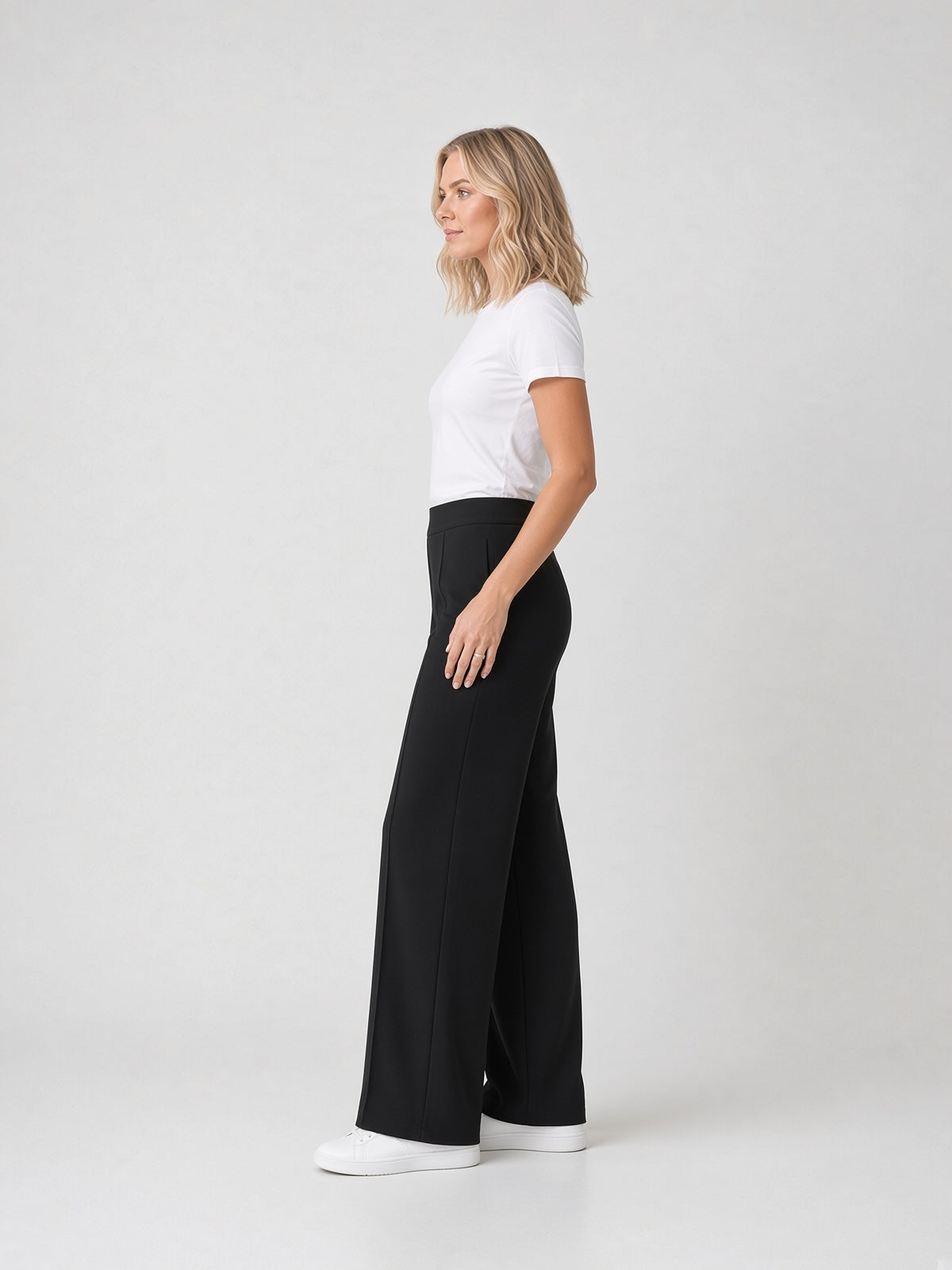 Pantalone a gamba larga in scuba crêpe Pantera – Nero