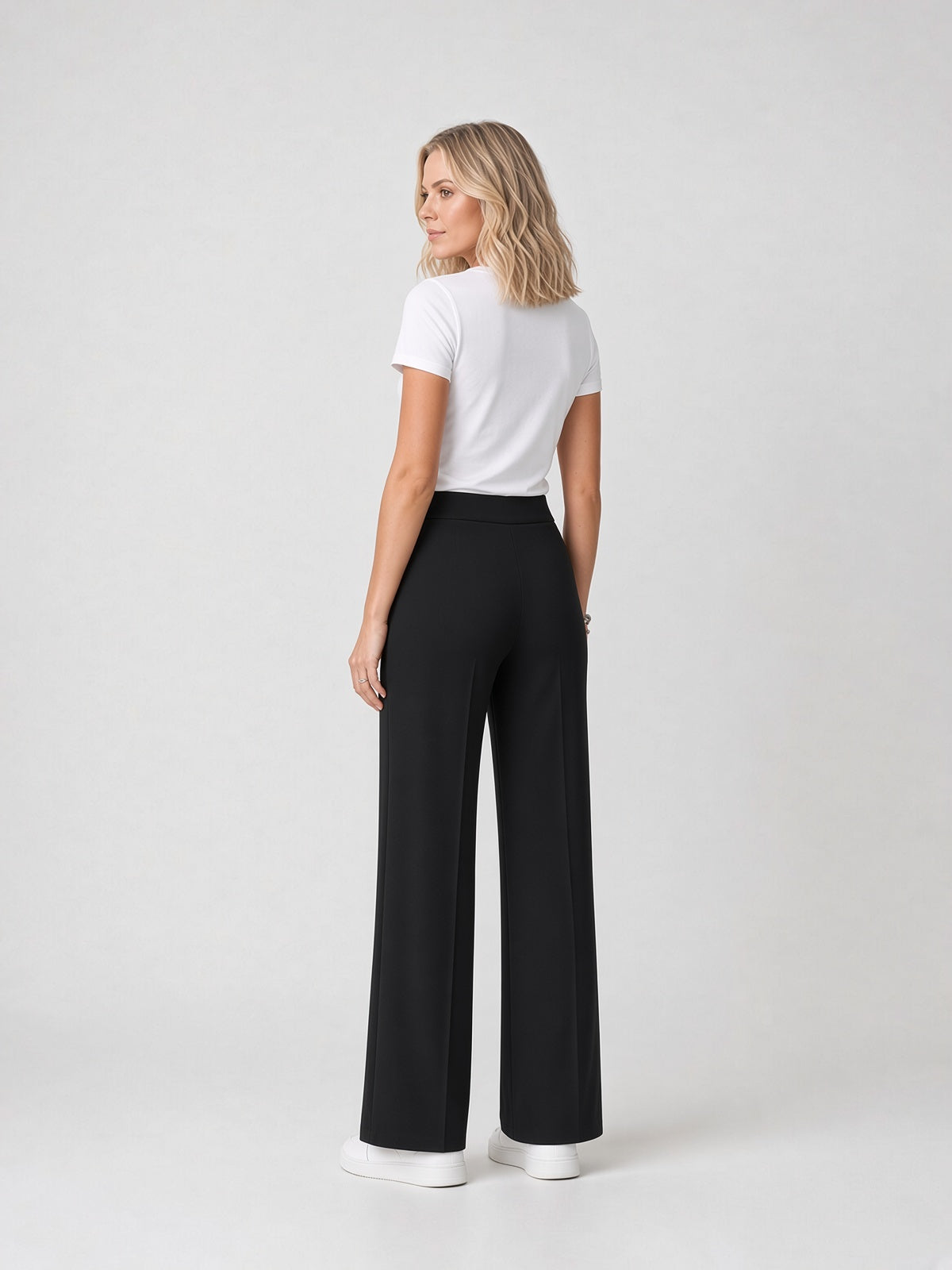 Pantalone a gamba larga in scuba crêpe Pantera – Nero