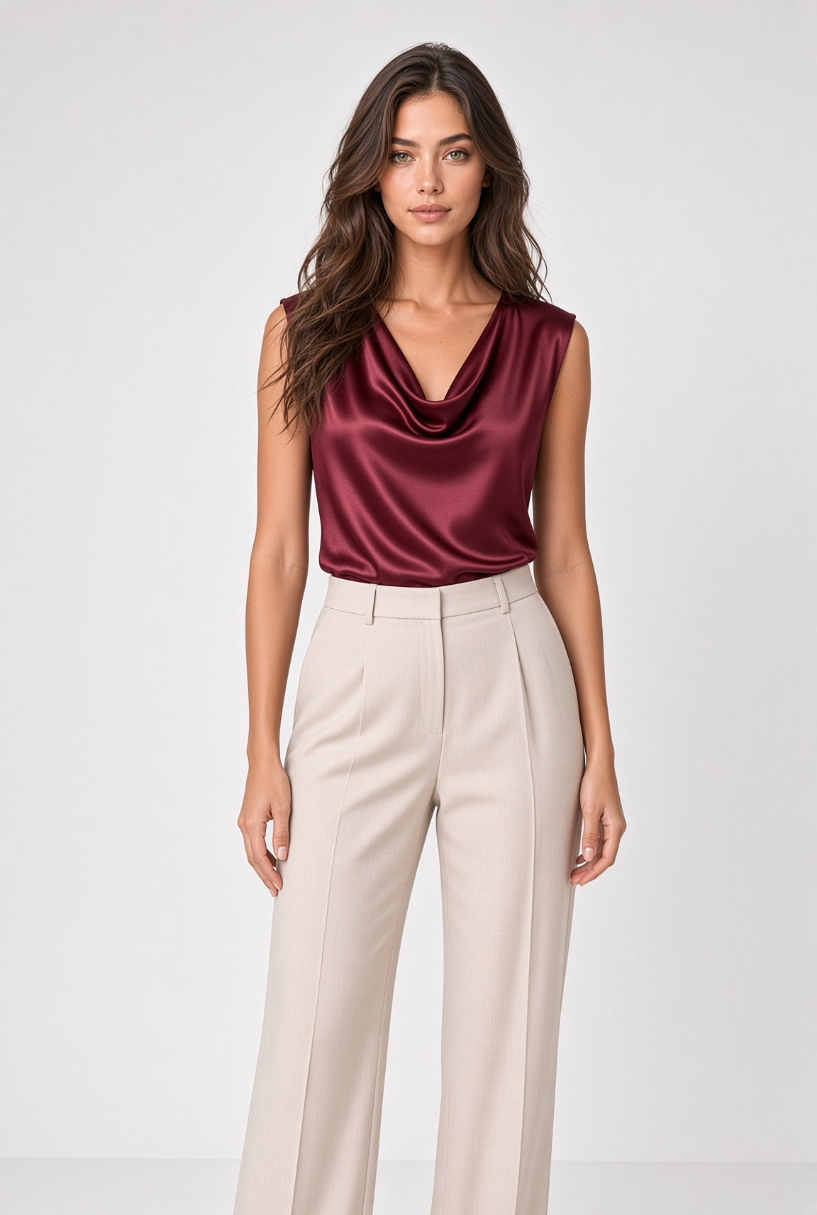 Top in raso con scollo drappeggiato Tania – Bordeaux