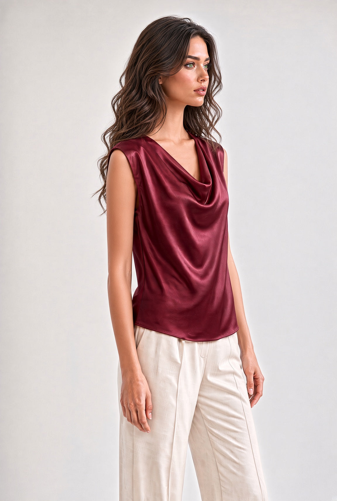 Top in raso con scollo drappeggiato Tania – Bordeaux