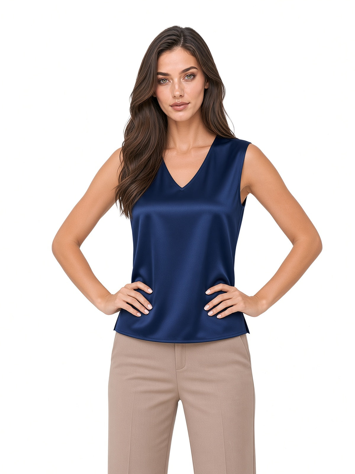 Top in raso con scollo a V Topazio – Blu Navy