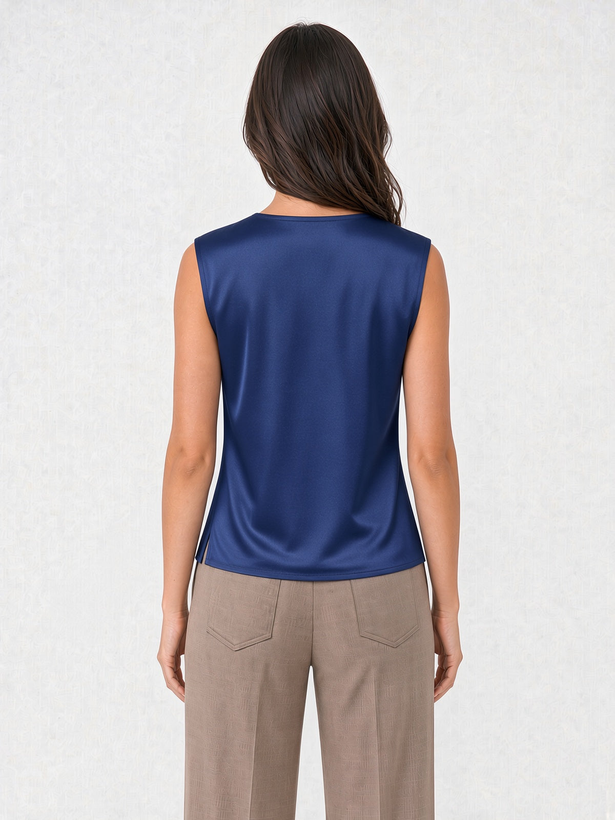 Top in raso con scollo a V Topazio – Blu Navy